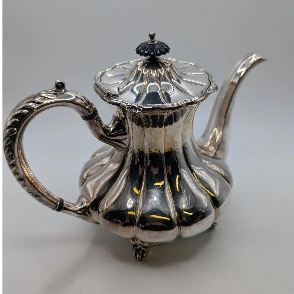 Antique Victorian Melon Ribbed Silver Plate Teapot E.G. Webster & Son Ornate Lux
